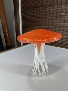 Murano style Hand Blown Glass Orange/White Mushroom 4” Tall. - Picture 1 of 5
