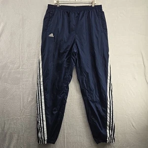 Vintage Y2K Adidas Joggers XL Track Pants Navy White Three Stripes Nylon Zip Leg - Picture 1 of 13
