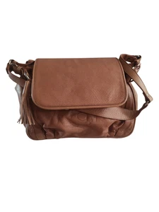 Massimo Dutti Satchel Bag Camel Leather Crossbody Boho Women Bag Brown - Picture 1 of 24