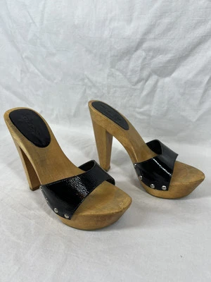 Tacones de mula con plataforma de madera negros BEBE Y2K vintage talla 6 Foto 1 de 4