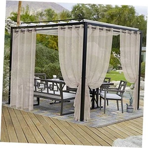 Burlap Linen Look Outdoor Curtains for Patio - 2 Panels Waterproof Sheer - Picture 1 of 8