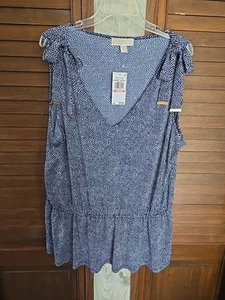 NWT Michael Kors Womens Blue Sleeveless Blouse,  Elastic Waist, Size 2x - Picture 1 of 10