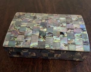 Inlaid Mother of Pearl Jewelry Box Rectangular 4” X 2.25”X 1” - Picture 1 of 4