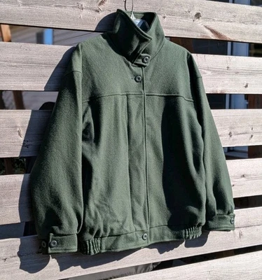 Vintage Woolrich Women's Hunter Green 100% Wool Bomber Jacket Size M Funnel Neck - Image 1 of 4