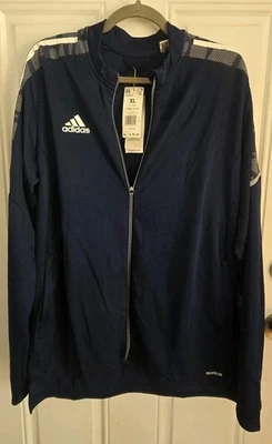 Jaqueta Adidas Masculina XL Azul Marinho Branca Zíper Completo AEROREADY CON21 Nova com etiquetas - Imagem 1 de 4