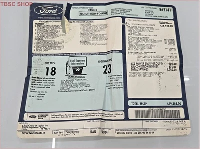 2004 Ford Ranger Sport Supercab 4x2 Original Dealer Window Sticker B62141 - Image 1 of 3