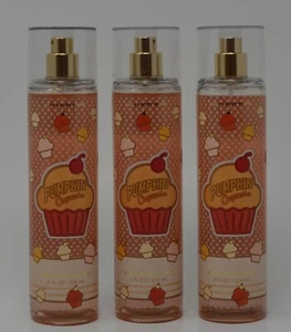 3 NEW BATH & BODY WORKS PUMPKIN CUPCAKE FINE FRAGRANCE MIST BODY SPRAY 8OZ LARGE - Picture 1 of 7