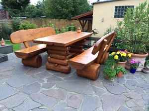 Gartengarnitur "Harzburg", Eiche massiv, 3-teilig aus Eichenholz Massivholz - Bild 1 von 6