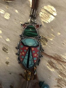 Western Necklace One-of-A-Kind Metal Beetle Feathers - Picture 1 of 4