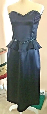 VESTIDO GUNNE SAX VINTAGE POR JESSICA MC CLINTOCK TAMANHO 13 PRETO SEM ALÇAS COM LANTEJOULAS EUA - Imagem 1 de 4