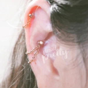 16g Dainty thin double chain conch ear hoop Chain cartilage earring rose gold 1p - Picture 1 of 6