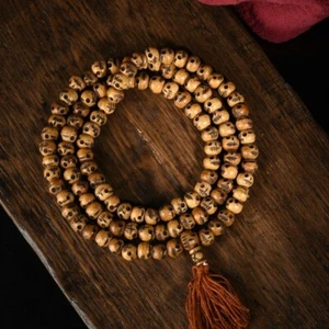 Collar Mala de Colección 108 Cuentas Budismo Tibetano Hueso de Yak Calavera Meditación Oración - Imagen 1 de 9
