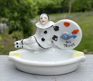 RARE Antique Art Deco Japanese Harlequinn Bridge Cards Clown w/ Spinner Tray - Picture 1 of 12