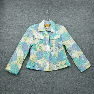 Ruby Rd. Jacket Womens 4P Petite Green Cropped Button Floral Eyelet Long Sleeves - Picture 1 of 11