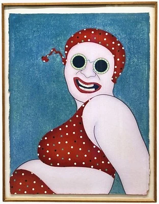 Pintura de arte pop 1979 belleza de baño mujer en bikini de lunares chica de playa Foto 1 de 4