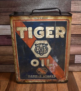 Bidone Pubblicità Vintage Gambles Stores Tiger Motor Oil Un Gallone Stazione di Servizio - Foto 1 di 6
