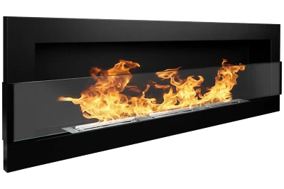 Caminetto camino bioetanolo biocamino da incasso 1200x400mm nero opaco con vetro - Image 1 of 4