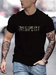 Letter RESPECT Pattern Printed Men's T-shirt, Patterned T-shirt Men's Summer Clo - Picture 1 of 7