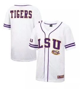 Colosseum LSU Tigers Full Button Mesh Baseball Jersey Mens Large White Purple - Picture 1 of 11