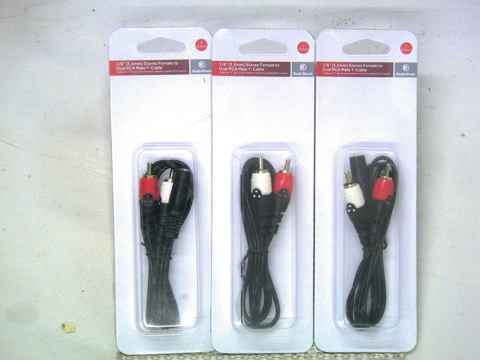 (3)RadioShack 3-foot 1/8-inch stereo female-to-dual phono (rca) plug y-cables - Image 1 of 4