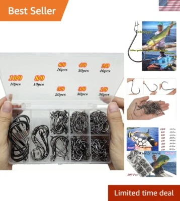 200Pcs Ultra-Sharp Octopus Hooks, Barded Forged Steel, 10/0 to 1/0 Mixed Pack - Image 1 of 4