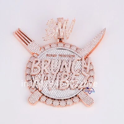 Colgante de diamantes color oro rosa en plata de ley 925 único hecho a medida Foto 1 de 4