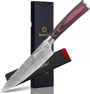 Coltello Sunnecko Utility 5,5 pollici con guaina motivo acciaio al carbonio motivo Damasco - Foto 1 di 8