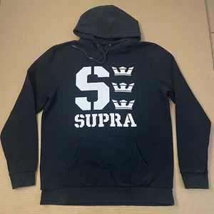 VINTAGE Supra Hoodie Adult Medium Black Sweatshirt Pullover Skate Logo Y2K Mens - Picture 1 of 10