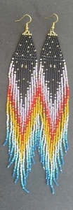 Boho Native Style Multicolor  Seed Bead Beaded Earrings Fringe Tassel Extra Long - Picture 1 of 6