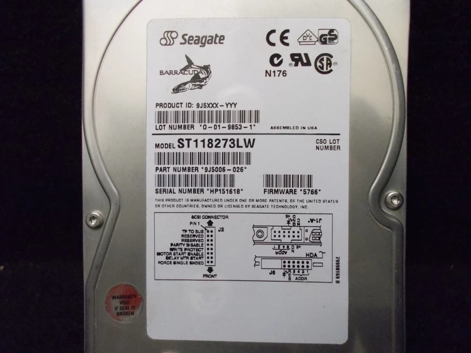 Seagate Barracuda ST118273LW, 18.2GB, 7200RPM, Ultra2 Wide SCSI 3.5" HD. #SU-373 - Bild 1 von 3