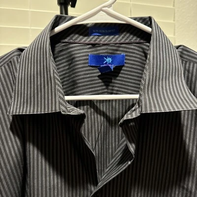 Camisa de vestir Egara para hombre sin planchar calce ajustado LS con botones a rayas 17 1/2 32/33 Foto 1 de 4