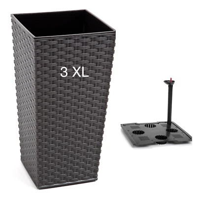 Blumenkübel mit Bewässerungssystem Rattan Pflanzkübel Graphit 3XL 40x40x75cm - Bild 1 von 4