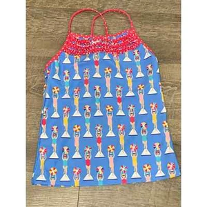 Jelly The Pug Tankini Girls Size 10 Blue Printed Crisscross Spaghetti Strap - Picture 1 of 5