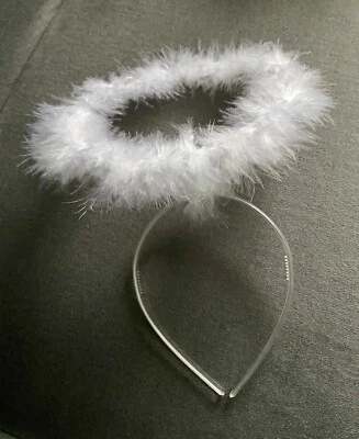 Diadema de halo de ángel de disfraz. Vestido de fiesta elegante. Plumas blancas/banda transparente Foto 1 de 4