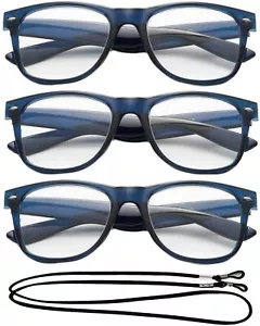 Gafas de lectura azules lectores grandes con cuerno marco grande cordón - Imagen 1 de 5