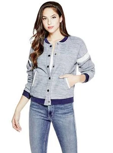 GUESS Dobby Sporty Bomber Denim look Baseball Jacket Blue M 6 7 - Picture 1 of 4