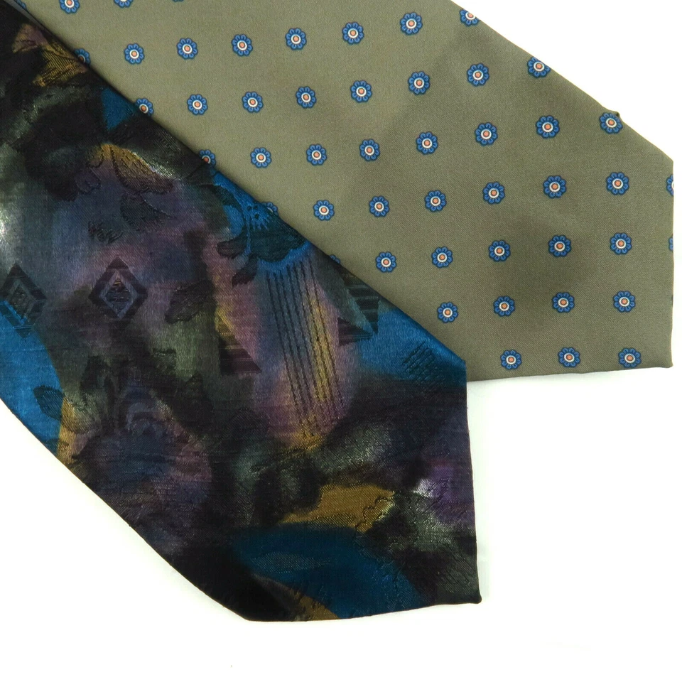 Vintage Pair of Wembley Ties Abstract Floral Geometric Mens Necktie Wemblon USA - Image 1 of 4