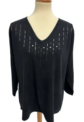 Женский пуловер NortonMcNaughton рукав 3/4 черный с v-образным вырезом с блестками размер 1X - Изображение 1 из 4