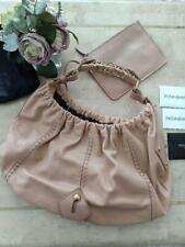 Yves Saint Laurent Mombasa Metal Gold Handle Pink Beige Leather With Storage Bag