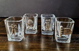 Vintage Things Remembered Golf Themed Glass/Pewter Double Shot Glasses Set Of 4 - Picture 1 of 14