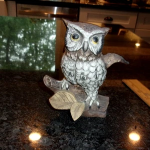 BARN OWL PORCELAIN FIGURE - OWL ON BRANCH Home Decor 5" Tall - Picture 1 of 5