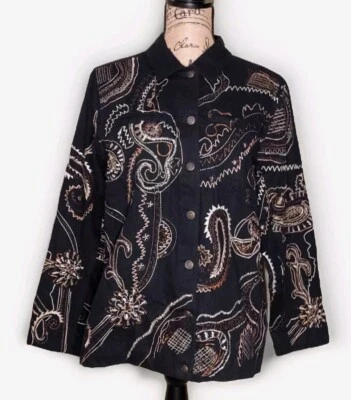 Laura Ashley - Chaqueta Denim Negra Metálica Bordada - Para Mujer Talla M Foto 1 de 4