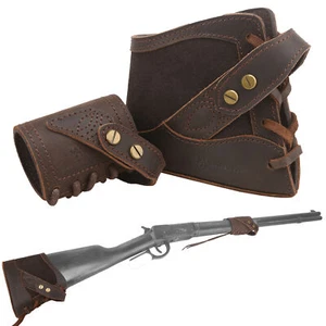 No-Drill Set Leather Rifle Recoil Pad with Sling Loop Vintage Suede Universal - Picture 1 of 55