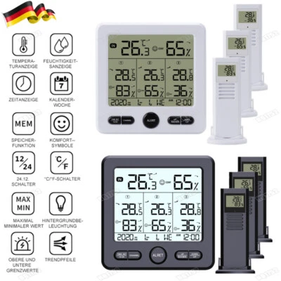 Digital Wetterstation Thermometer Hygrometer mit 3 Sensor Innen Außen NEU - Bild 1 von 4