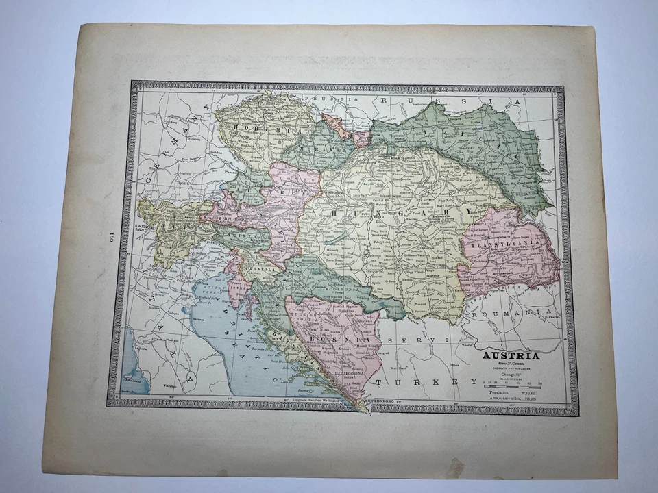 1885 AUSTRIAN EMPIRE Map by George F. Cram SEE DESCRIPTION - Image 1 of 2