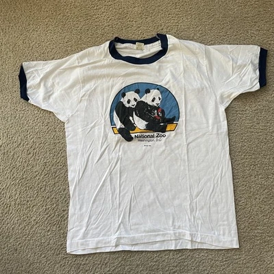 Vintage 1982 Pandas National Zoo DC White Ringer T-shirt Single Stitch Size XL - Image 1 of 4