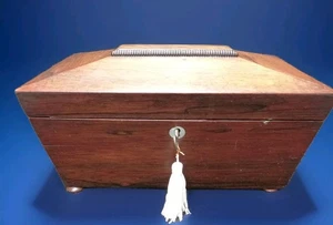 ANTIGUO ATAÚD DE CARRITO DE TÉ SARÓFAGO DE PALISANDRO CON CUENCO DE VIDRIO INTERIOR - Imagen 1 de 19
