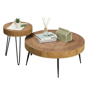 RUSTOWN Farmhouse Round Coffee Table Set of 2, Cocktail Table Set, Modern Cir... - Picture 1 of 9