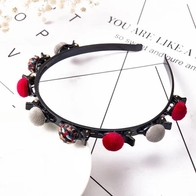 Diadema trenzada de doble capa diadema de punto de plástico para mujer accesorios de perlas Foto 1 de 4