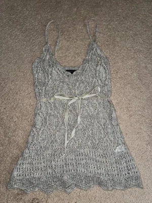 Express M Gray Lace Knit Wool Mohair Sleeveless Bohemian Tunic Dress Coverup - Image 1 of 4